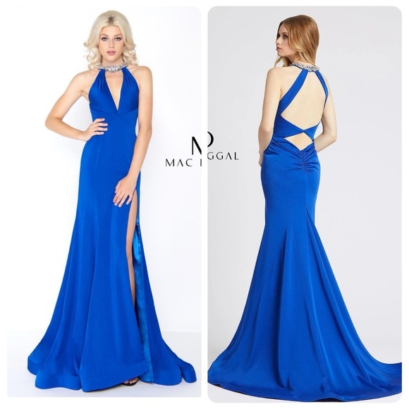 Mac Duggal Dresses & Skirts - Mac Duggal 66465 Prom Long Formal Halter Dress Gown Blue Embellished Size 4 NWT